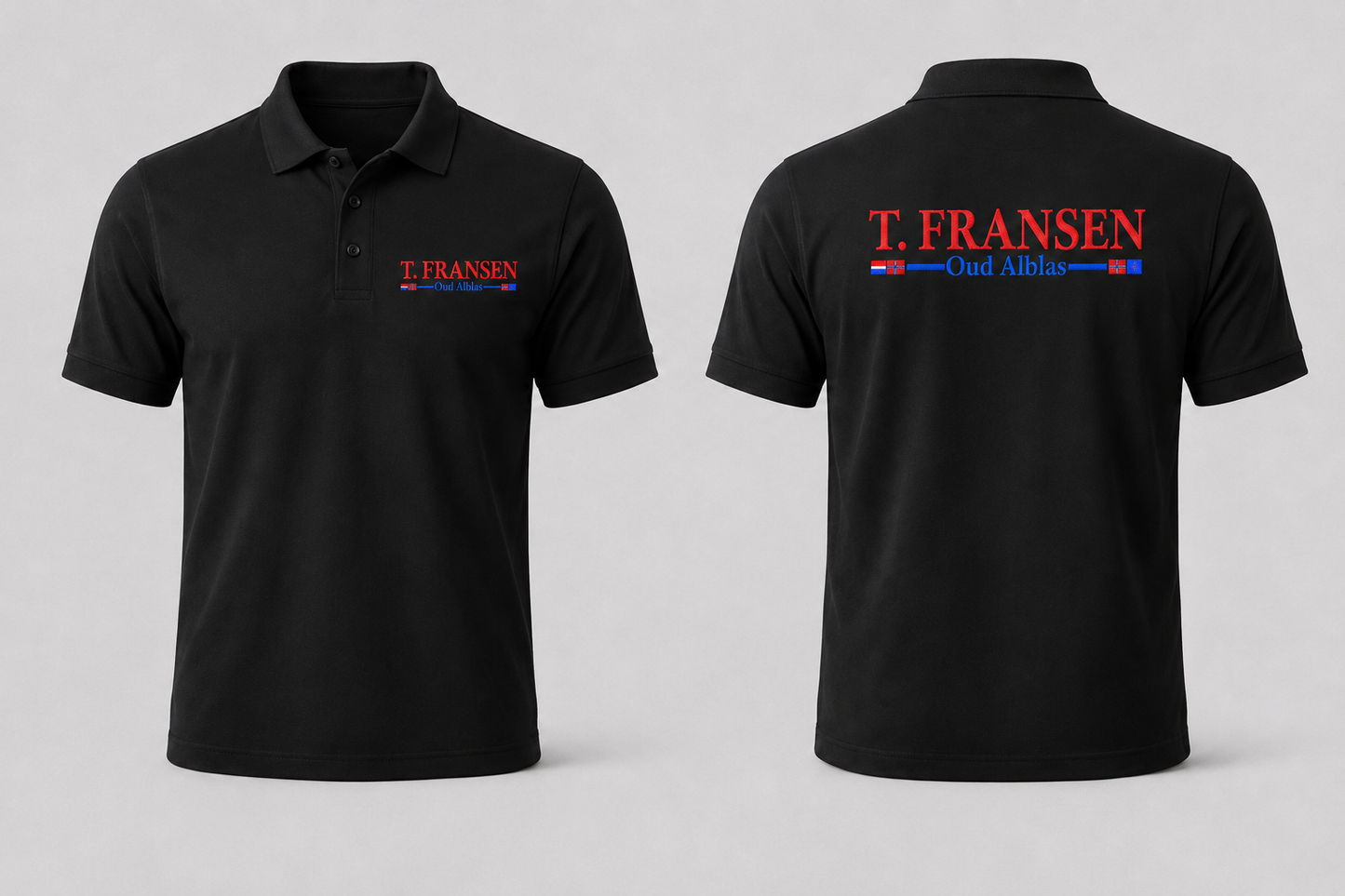 Zwarte T. Fransen polo voor- en achterkant