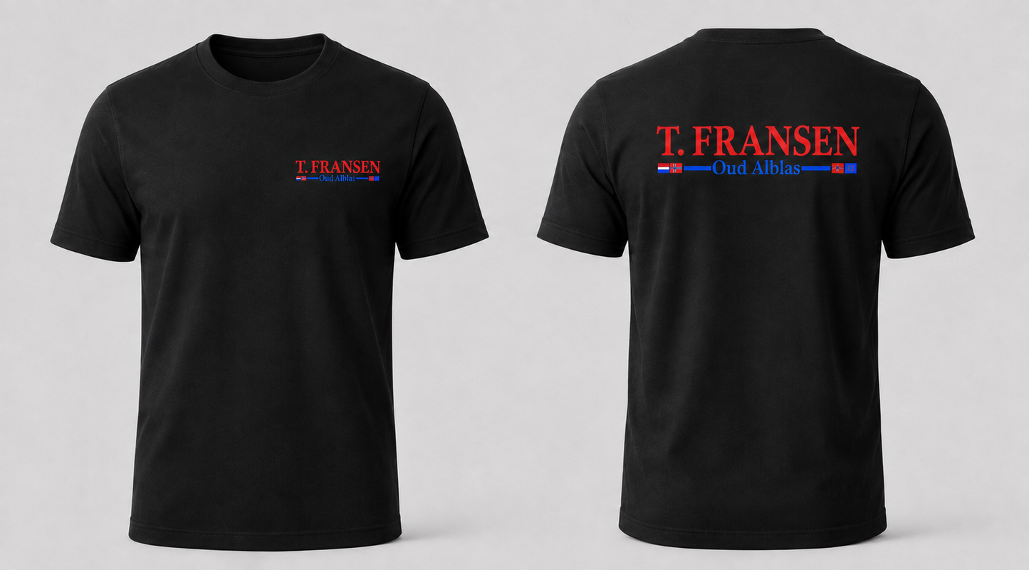 Zwart T. Fransen T-shirt voor- en achterkant