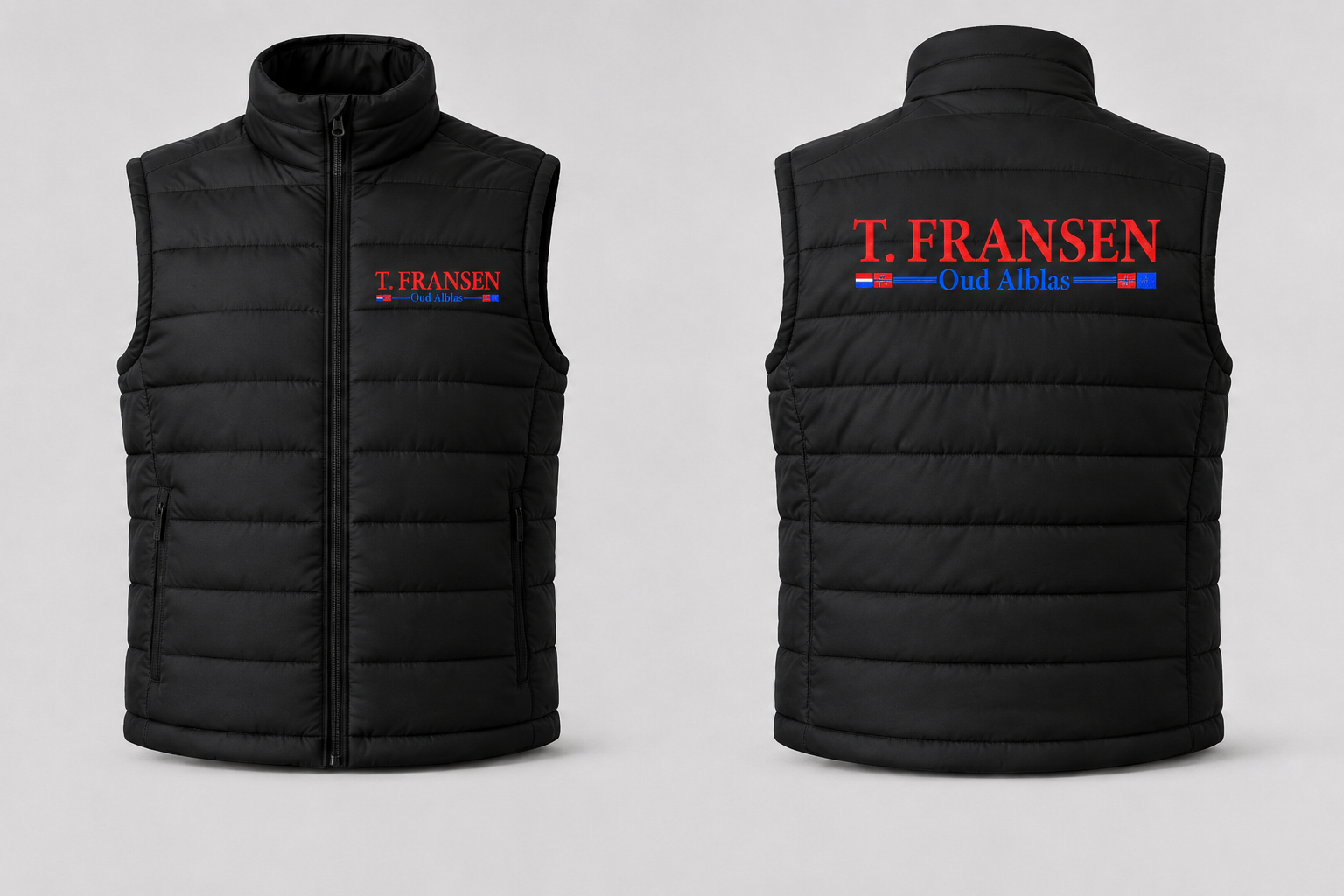 Zwarte T. Fransen bodywarmer voor- en achterkant
