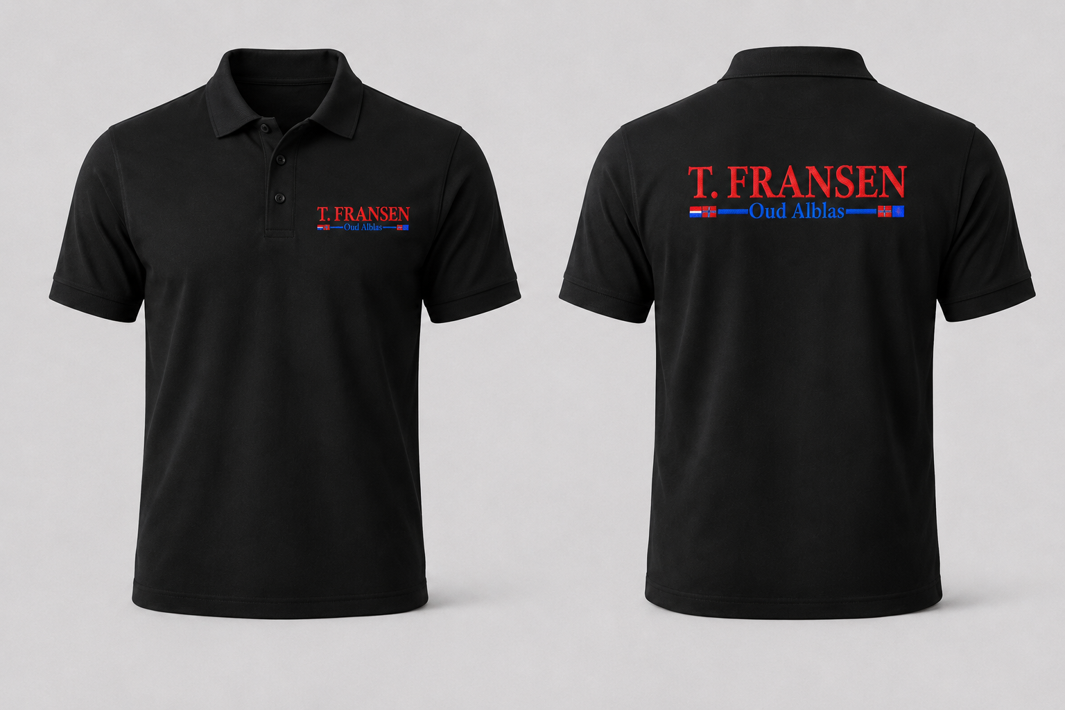 Zwarte T. Fransen polo voor- en achterkant