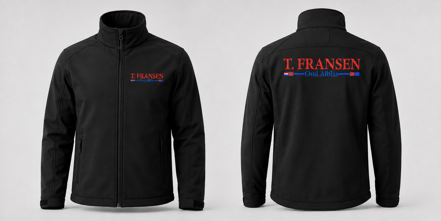 Zwarte T. Fransen softshelljas voor- en achterkant