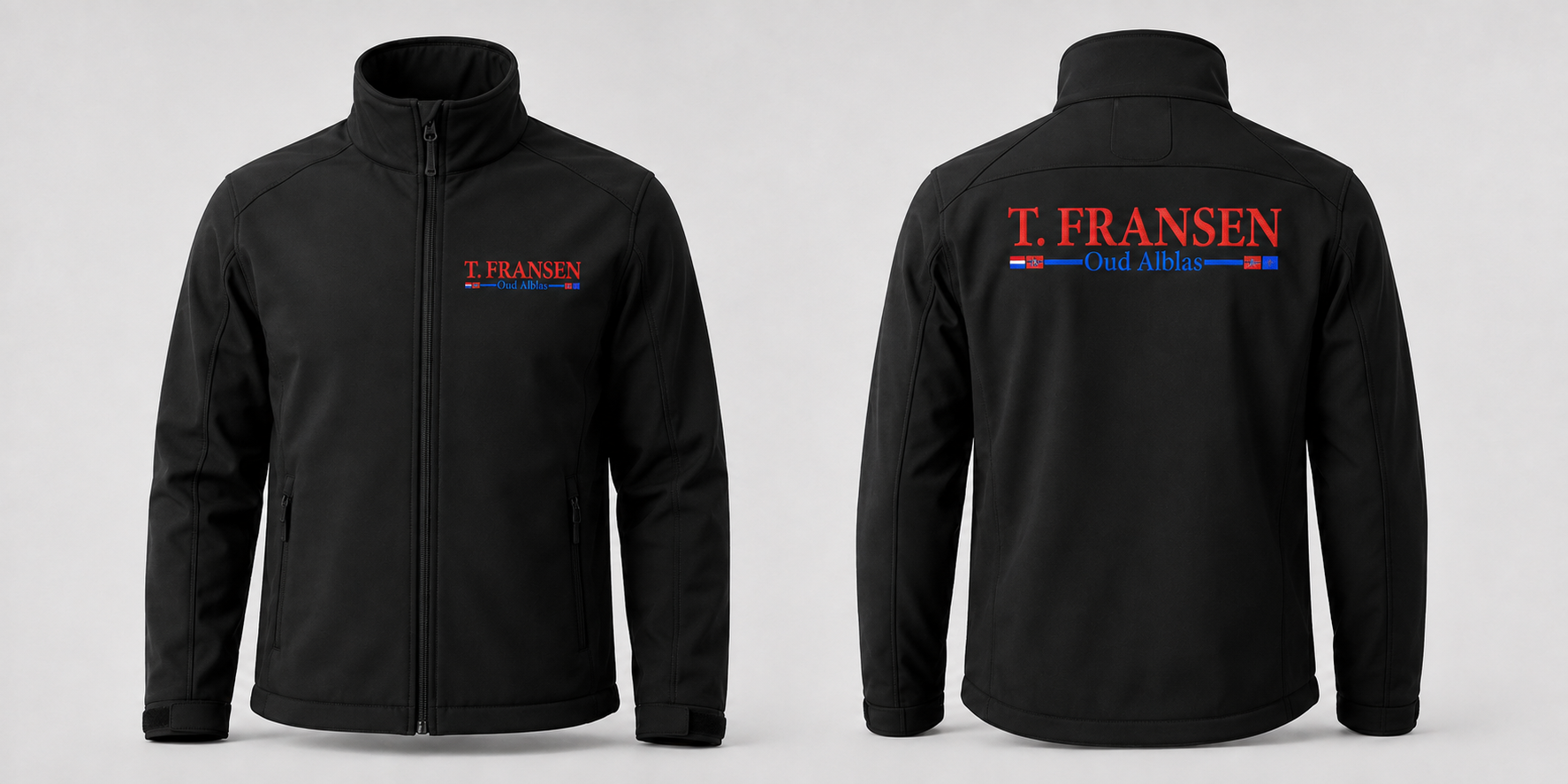 Zwarte T. Fransen softshelljas voor- en achterkant