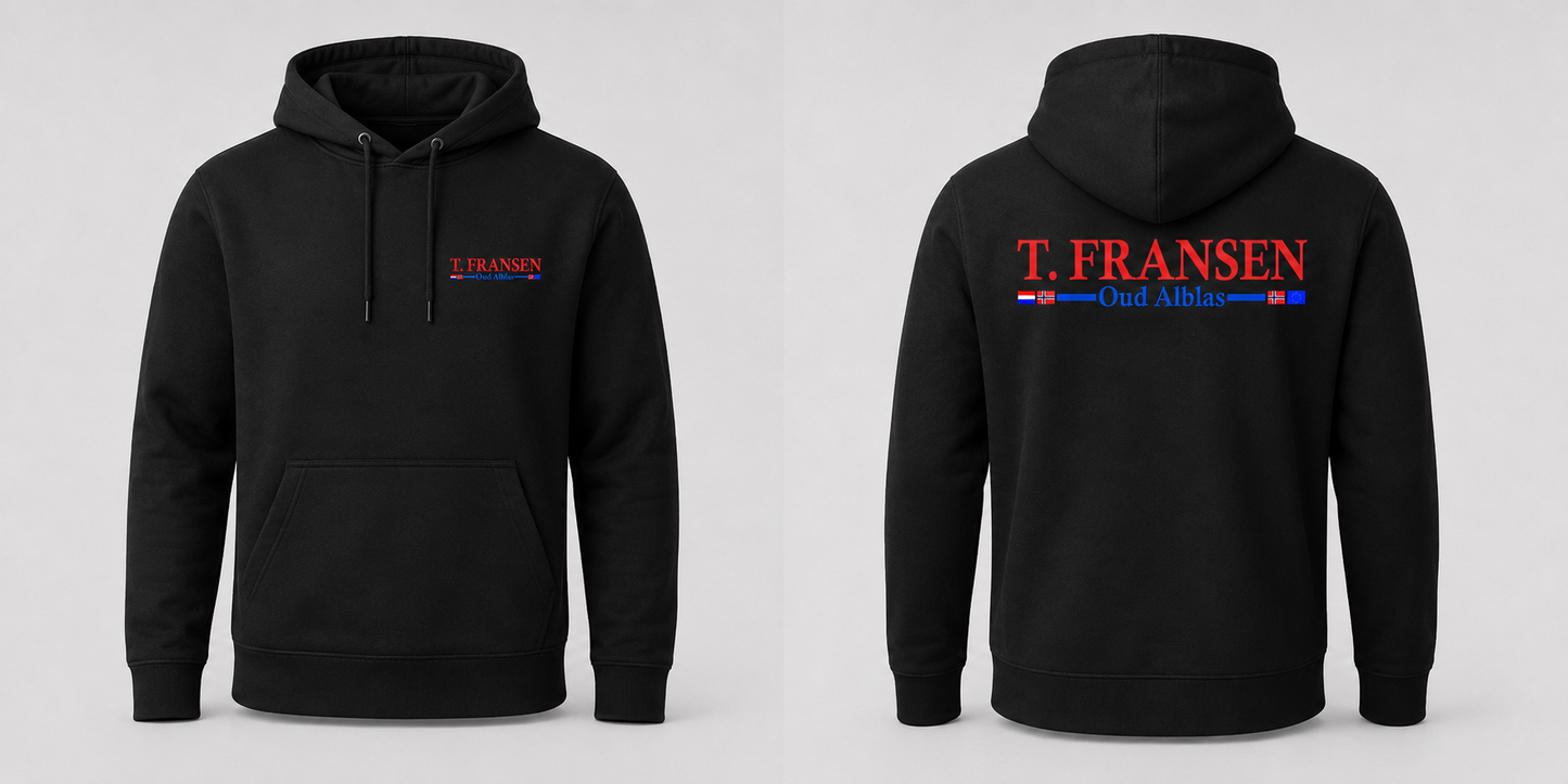 T. Fransen Hoodie – Zwart – voor- en achterzijde